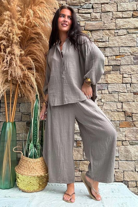 Annie Cushion Cotton Barrel Culotte Pant Earth